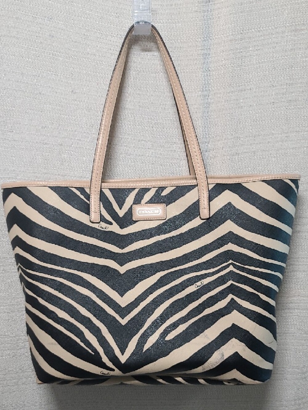 Coach Zebra-Print Metro Tote in Black and Cream with Tan Trim, Note Call Outs - Picture 9 of 15